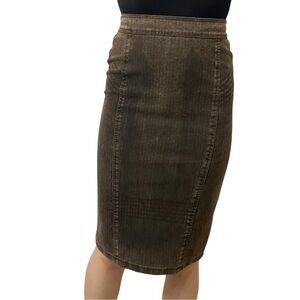 Peruvian Connection Skirt Knee Length Pencil Denim Brown Size 4 Small